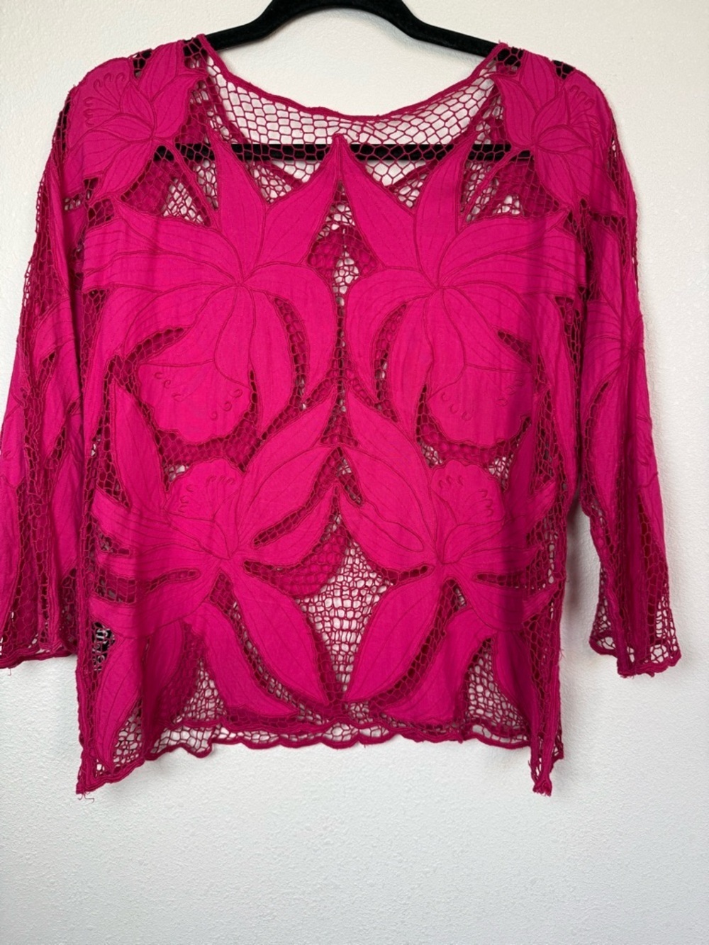 Surya Pink Beaded Sheer Floral Lace Top Boho Y2K Blouse Size L - Picture 4 of 12